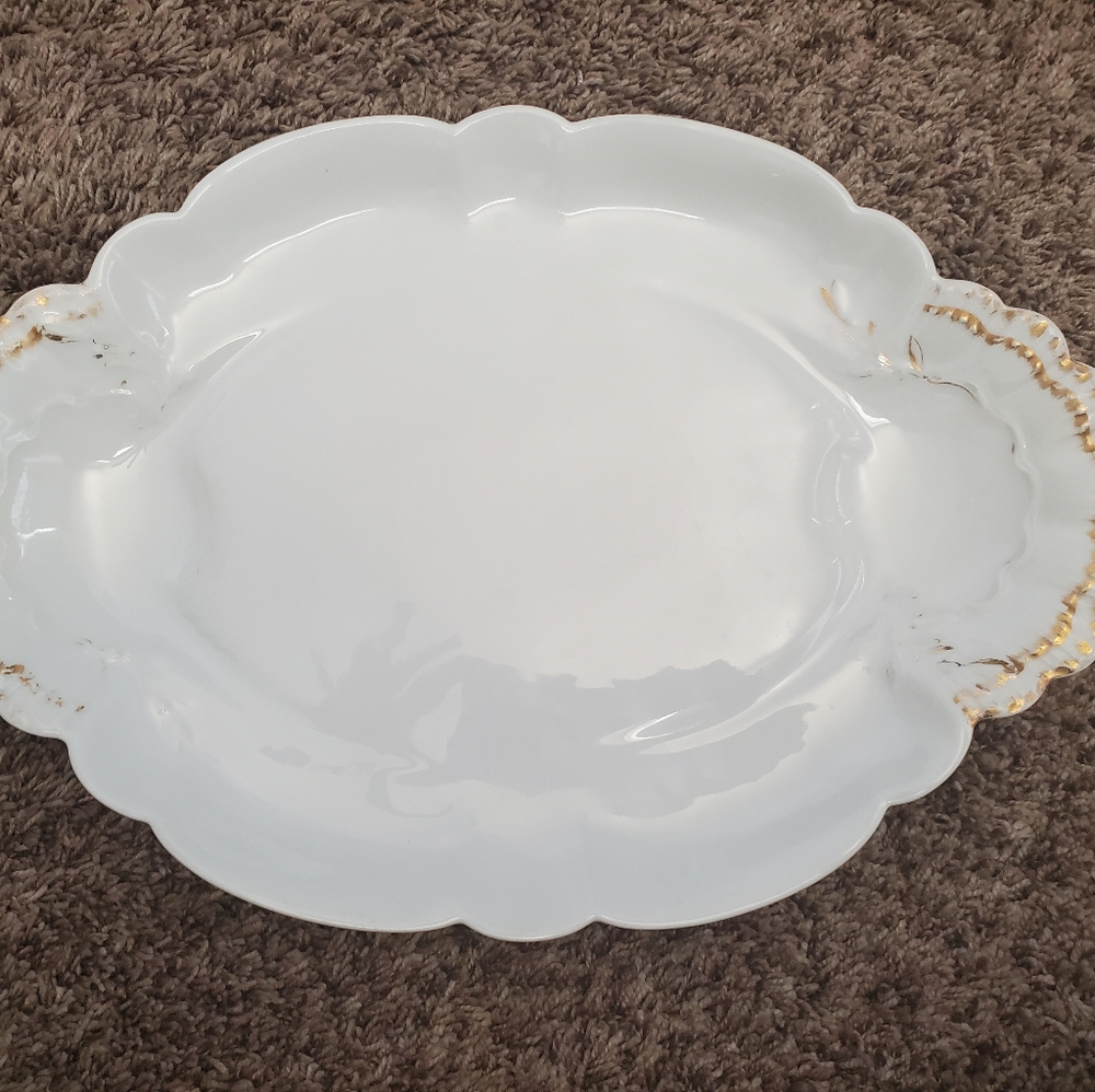 Haviland Co Limoges France White oval Scalloped Serving Platter gold Junor tray - Picture 12 of 12